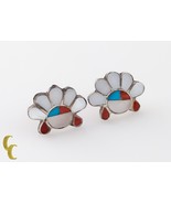 .925 sterling Silver Turquoise/Coral/Mother Of Peal  Dangle Earrings - $48.85