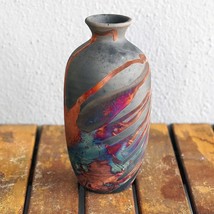 Koban Ceramic Raku Vase - Raaquu Basics Handmade Pottery Home Decor Carbon Half - £72.37 GBP