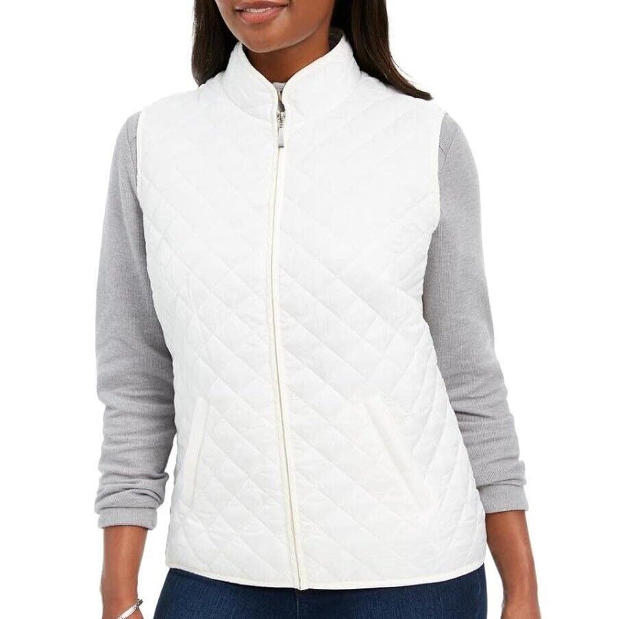 Karen Scott Womens Petite PP Eggshell White Quilted Puffer Vest NWT DB88 - $23.51