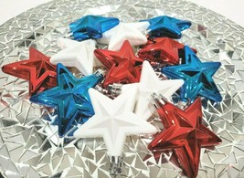 (12) Patriotic 4th of July Red White Blue Plastic Star Tree Ornaments 2.5&quot; - £12.50 GBP