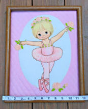 Vintage Creative Expressions Crewel Tiny Ballerina Girl 12 x 15 Wood Framed Art - $8.95