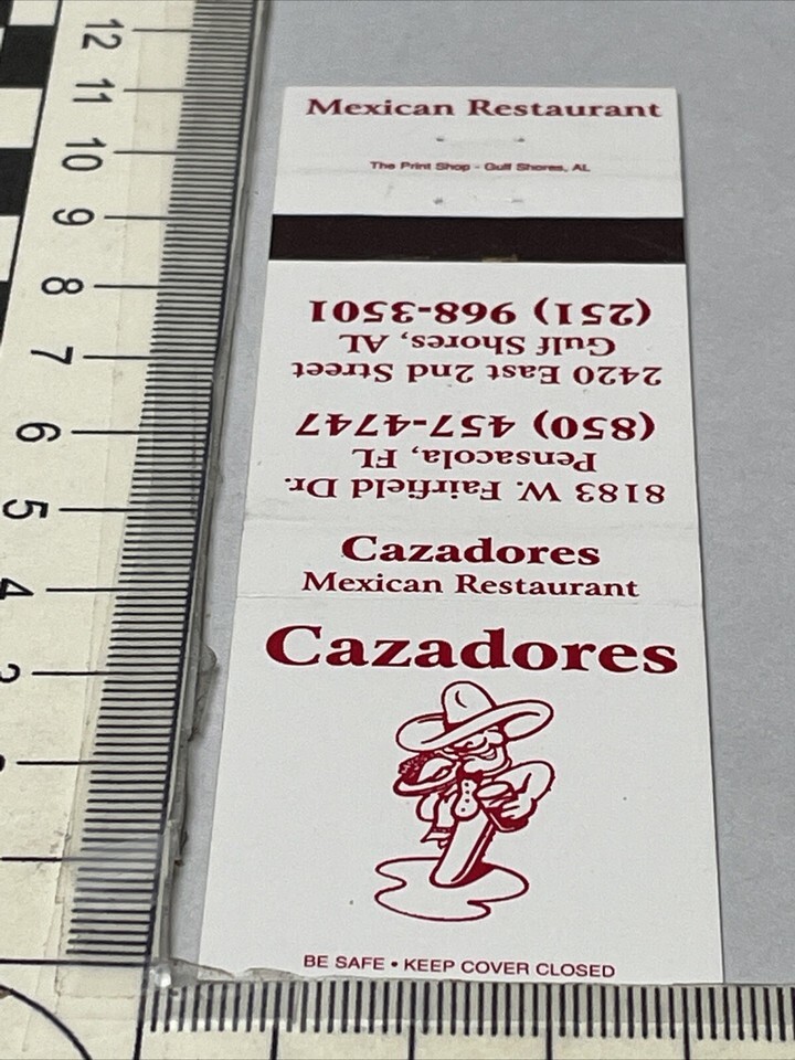 Vintage Matchbook Cover  Cazadores Mexican Restaurant Pensacola, FL gmg ... - $12.38 Vintage Matchbook Cover  Cazadores Mexican Restaurant Pensacola, FL gmg ... - $12.38