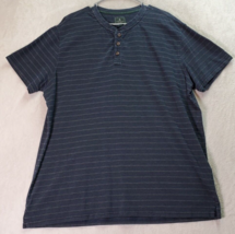 G.H. Bass &amp; Co. T Shirt Men XL Blue Striped Cotton Short Sleeve Henley Neck Slit - £12.32 GBP