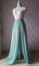 Sage Green High Slit Tulle Skirt Outfit Women Custom Plus Size Long Tulle Skirt image 3