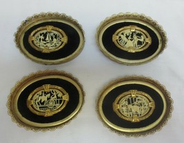 4 Antique Victorian carved celluloid brooch style framed on  velvet scenes Hang - £119.75 GBP