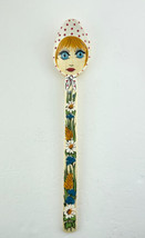 Decorative Spoon Lady Face Hand-Painted Wooden White Scarf Big Eyes Folk Art - $13.65