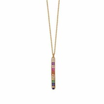 925 Sterling Silver Rose Gold Rainbow Color CZ Vertical Bar Necklace 16&quot;-18&quot; - £57.56 GBP