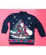 Vintage Ugly Christmas Sweater Medium Santa Claus Snowflakes Sequins Ornate - £15.56 GBP