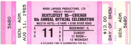 Vintage BEATLEFEST Chicago August 11 1985 Ticket Stub For Beatles Fans MINT - £53.83 GBP
