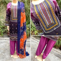 Pakistani Pink Printed Straight Shirt 3-PCS Lawn Suit / Threadwork ,L - £42.88 GBP