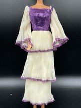 Vtg Barbie Marie Osmond Doll Dress Ruffle White Purple Glitter Ivory Gow... - £15.23 GBP