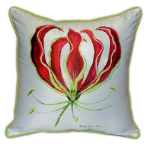 Pair of Betsy Drake Red Lily Large Pillows 18 Inch x 18 Inch - £69.76 GBP