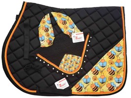 Honey Bee English Saddle Pad Set Fly Veil Horse Ears Zainee Sports Fly Bonnet - £35.75 GBP