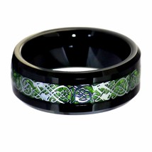 Black Tungsten Green Celtic Dragon Ring Mens Womens 8mm Wedding Band Sizes 6-15 - £16.05 GBP