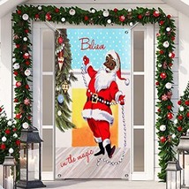 Merry Christmas Door Cover Black Santa Claus Backdrop African American Santa - £22.37 GBP