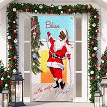 Merry Christmas Door Cover Black Santa Claus Backdrop African American Santa - £22.86 GBP