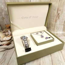 Cote d&#39; Azur Women&#39;s Purple Rhinestone Necklace Earrings Ring Watch Set NEW - £21.80 GBP