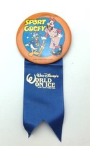Disney Pin Sport Goofy Donald Duck Button World on Ice Baseball Ribbon  - $18.30