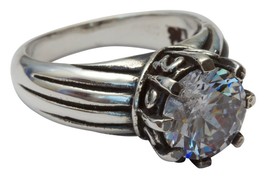 Femme Metale Crowned Gem Solitaire Ring Large Clear CZ Fine Sterling Silver 925 - $139.15