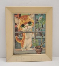 VTG 1970s GIG Pity Kitty Big Eyes Kitten Cat Print Window Plant Framed 8... - $19.79