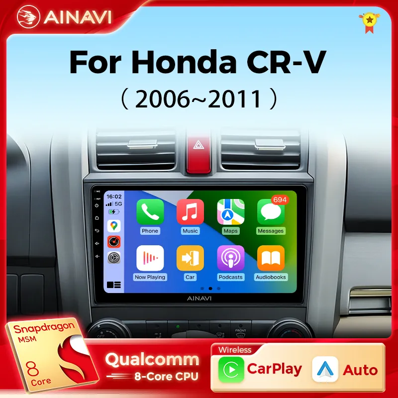 Ainavi Car Radio For Honda CR-V 3 RE CRV 2007-2011 Carplay Android Auto Qualcomm - £111.25 GBP+