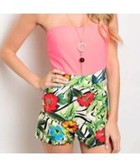 Pink Strapless Floral Print Romper tropical vacation size Large L - $35.56 CAD