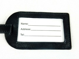 Faux Leather Luggage Tag, Black, 2.5&quot;x4&quot;, ID Window, Buckle Strap, #TG2105 - $6.81