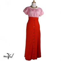 Vintage 70s Dotty Mann Bright Red Maxi Skirt Button Front Sz 10 W26-27&quot;-... - $36.00