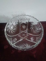 Vintage Bohemian Czech Cut Crystal Pinwheel Star Vertical Cut Footed Candy Dish - £38.18 GBP