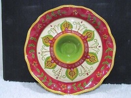 Pier 1 Imports Hand Painted Earthenware Dip Plate, Flower Decorative Plate - £21.31 GBP