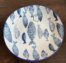 Papart Fish Blue and White Ceramic Pasta Serving Bowl Hand Painted Turke... - $34.96