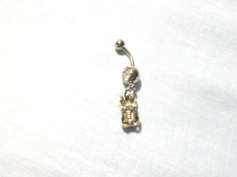 Chinese Dragon Head Detailed Silver Alloy Charm On 14g Clear Cz Belly Ring - £4.78 GBP