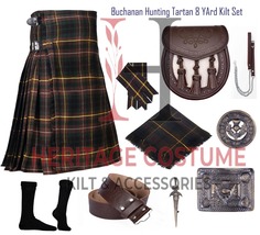 Buchanan Hunting Tartan 8 Yard Kilt - Highlander Men&#39;s Traditional 160z Kilt Set - £117.05 GBP