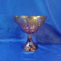 Vintage Amber Iridescent Carnival Glass Candy/Compote Dish with Grapes +... - $42.08