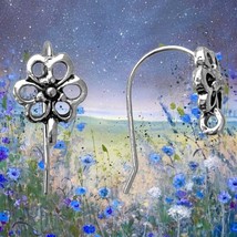 10 pcs Silver Flower Loop Earwires Earring Hook Wires Fishhook Bead Findings - £9.76 GBP