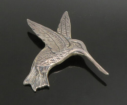 MANFREDI 925 Silver - Vintage Shiny Etched Hummingbird Motif Brooch Pin - BP9067 - £64.51 GBP