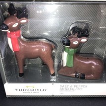 Threshold Reindeer Earthenware Salt &amp; Pepper Shaker Set Christmas New 4.5&quot; Tall - $14.50