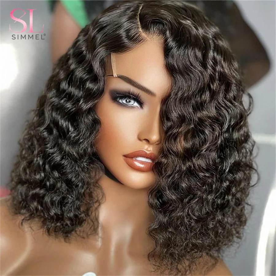 13X1 Curly Bob Human Hair Wigs for Women Brazilian Afro Water Wave Short W - £46.95 GBP+