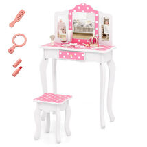 Princess Pretend Play Makeup Dressing Table with Cute Polka Dot Print-Pink - $117.62