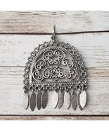 Vintage Pendant - Large Ornate &amp; Pretty Silver Tone Pendant - No Chain I... - £11.79 GBP