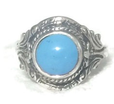 Vintage Turquoise Floral  Band Sterling Silver Girls Women Ring Size 7 - £30.16 GBP