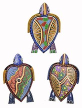 Set 3 Of Hand Carved Wooden Sea Turtles Aboriginal Dot Art Wall Sculpture Plaque - $39.54