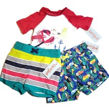 Cat &amp; Jack Swim Shorts &amp; Shirt 9 Month Infant Lined Fish Toucan Stripe Lot of 3 - £7.11 GBP