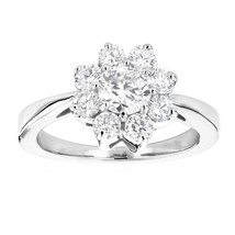 1.80 CT Round Cut Moissanite Flower Cluster Solitaire Ring 14K White Gold Plated - £129.70 GBP