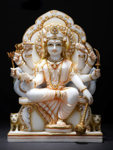 14&quot; Eight Armed Goddess Durga Seated on Throne | White Marble Statue |Home Decor - £1,462.47 GBP