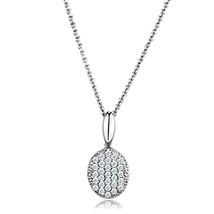 Dainty Oval Shape Cluster Simulated Diamond Pendant Rhodium Plated Necklace 16&quot; - £61.09 GBP