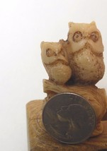Resin and Bone Two Owls on Branch  Figurine Made in Mexico 2.5&quot; - £9.55 GBP