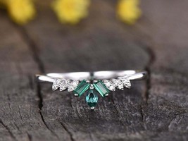 1Ct Marquise Cut CZ Green Emerald Engagement Band Ring 14k White Gold Finish - £85.91 GBP