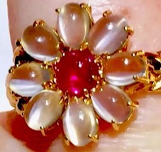 18k Cats eye Moonstone natural Ruby Powerful Female health improving ring - £1,381.18 GBP