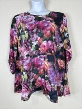 Soft Surroundings Womens Plus Size 2X Colorful Floral Knit Blouse 3/4 Sleeve - £19.97 GBP